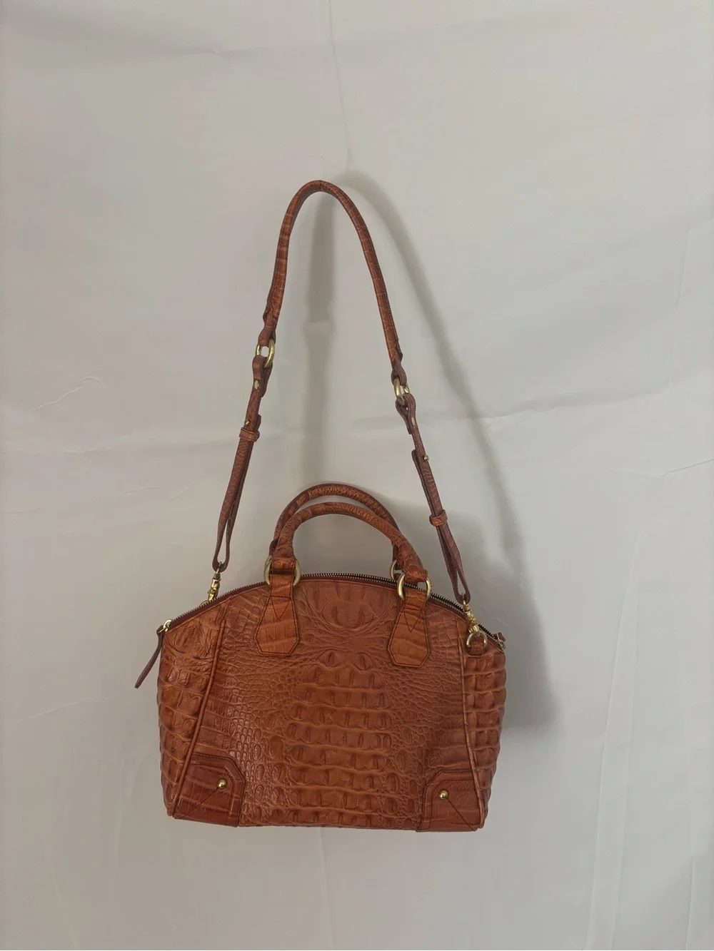 Brahmin Croc-Embossed Leather Satchel Bag in Brown